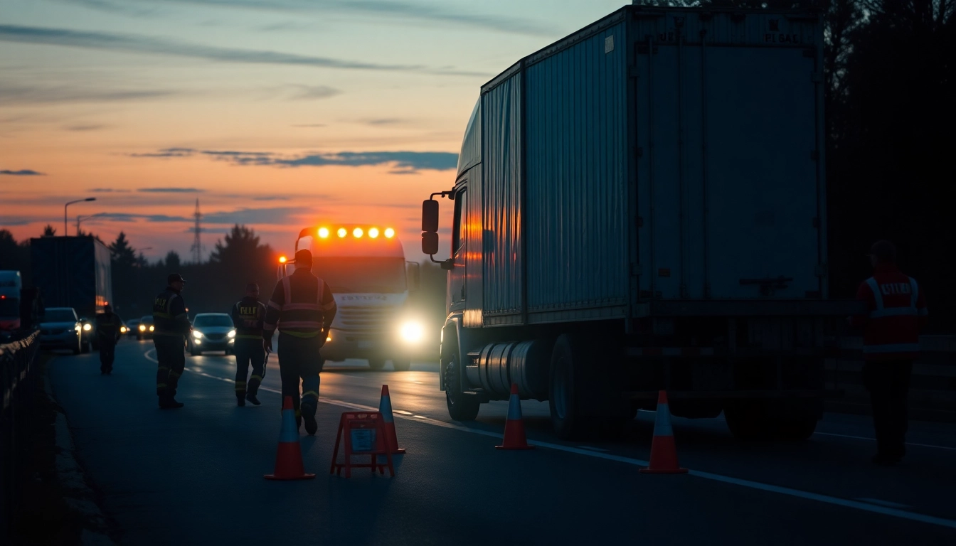 Nationwide Truck Accident Attorneys assisting at an accident scene with emergency responders and vehicles.